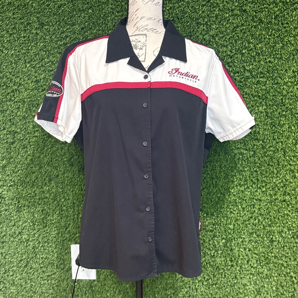 Indian Motorcycle Mechanics Short Sleeve Button Up Polo Shirt XL